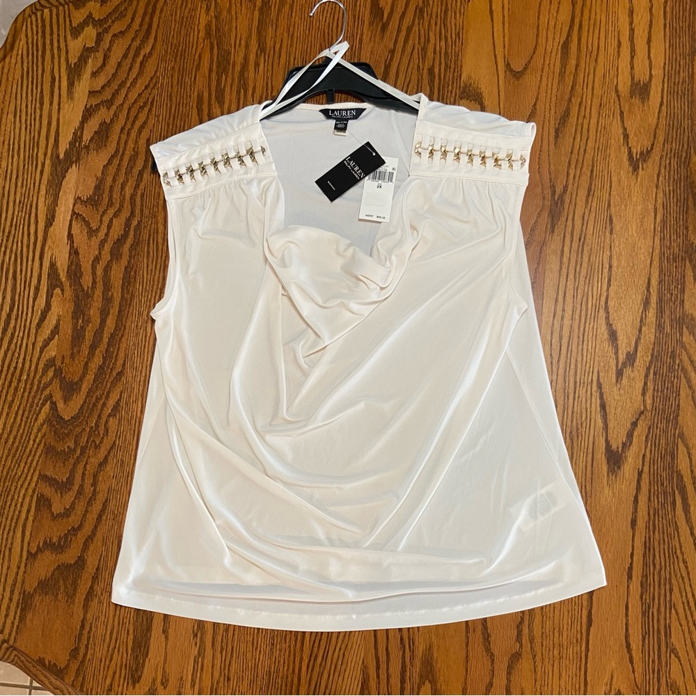 Lauren Ralph Lauren Sleeveless Blouse 2 Cream 2X & 1 Navy Blue 3X PLEASE READ